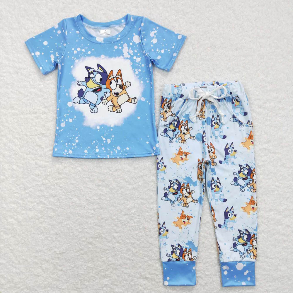 BSPO0222 Boys Blue Short Sleeve Pants Suit