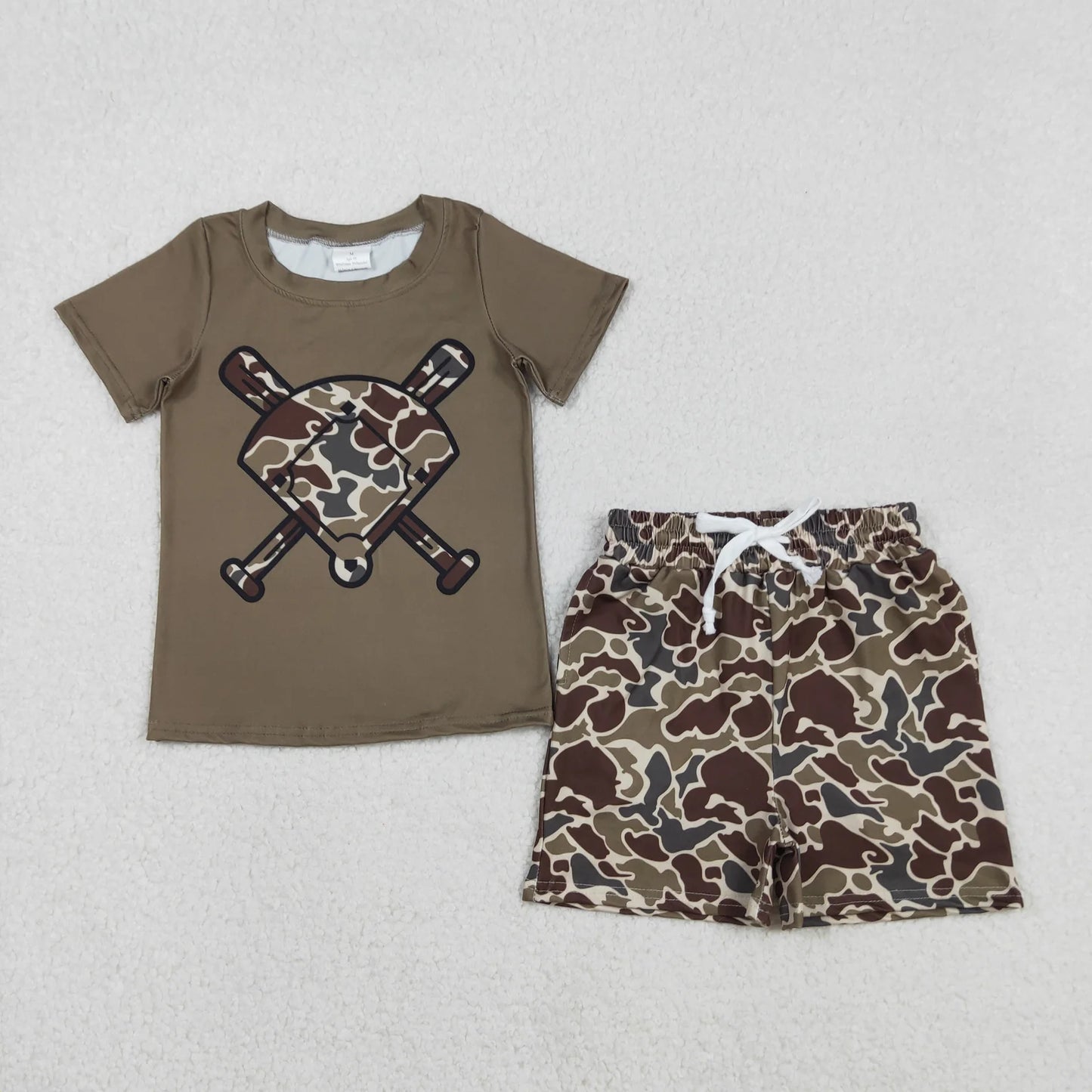 Sibling Baby Boys Short Sleeve Camo Baseballs Top Pockets Shorts Team Clothes Sets C11.25