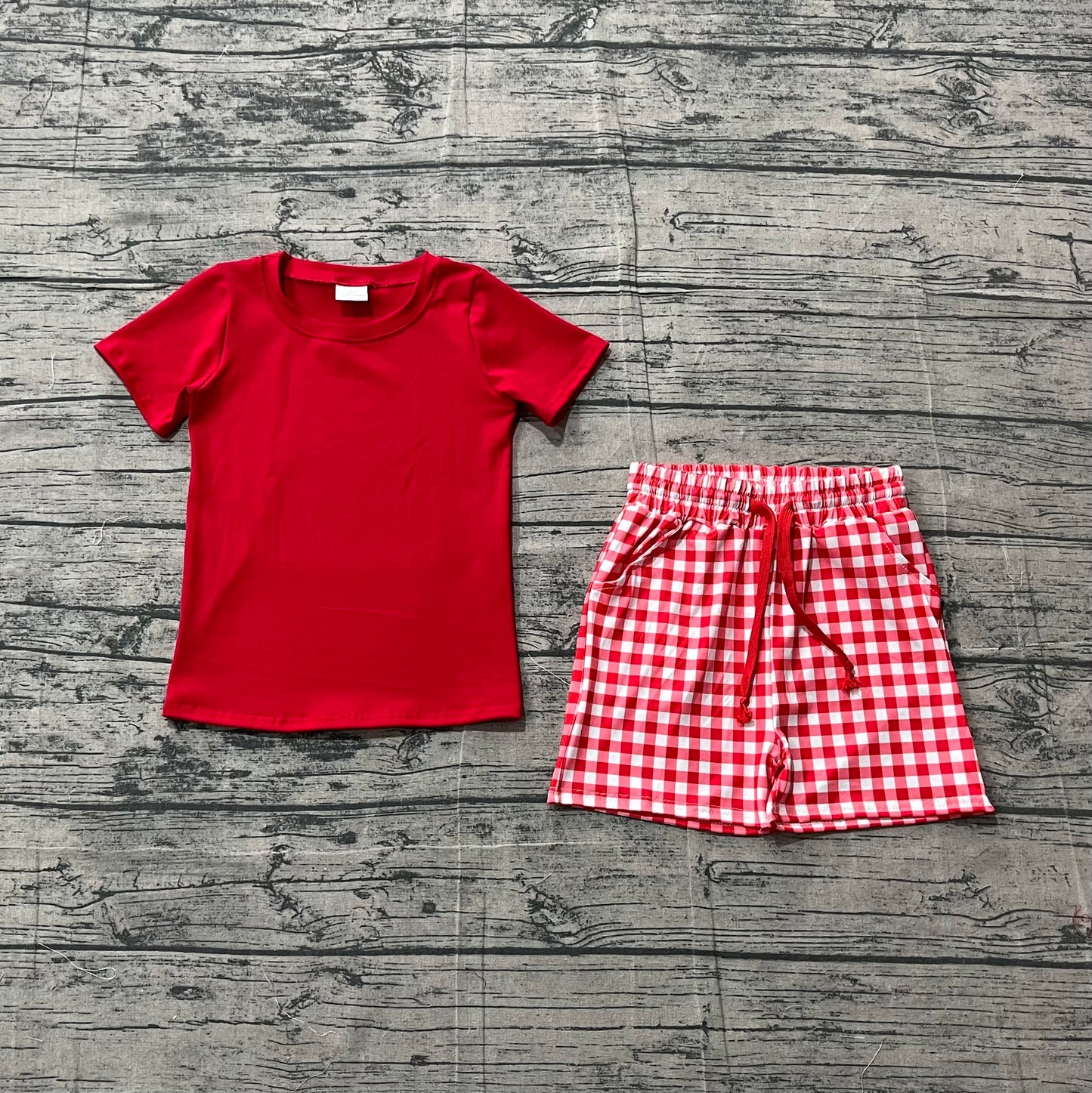 Sample BSSO1884 Baby Boys Red Shirts Top Checked Pockets Shorts Clothes Sets
