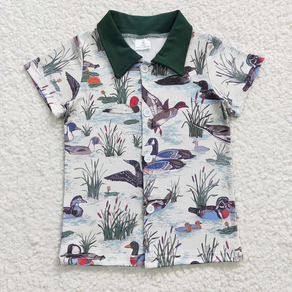BT0159 Baby Boys Duck Short Sleeve Button Up shirts