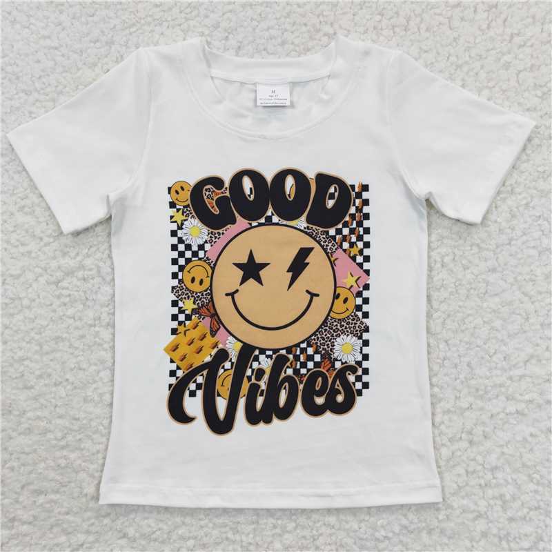 BT0221GOOD Smiley Face Short Sleeve Top white