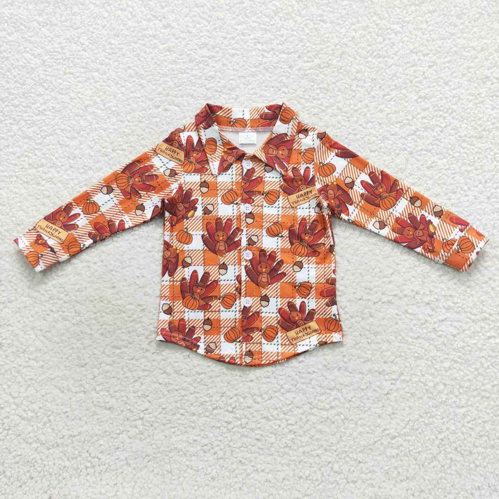 BT0255 Turkey Pumpkin pine nut orange plaid long-sleeved top