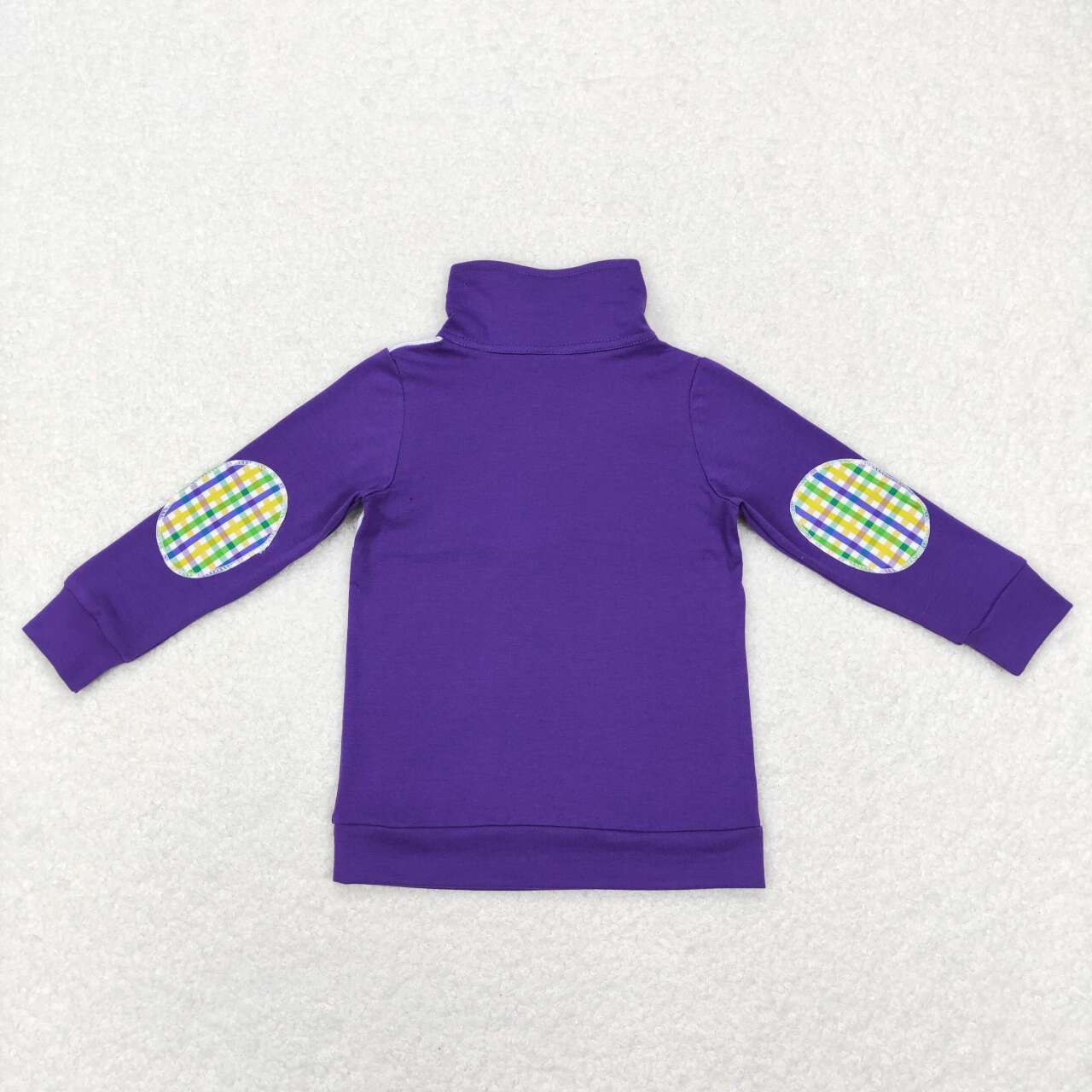 BT0492 Carnival puppy plaid purple zipper long-sleeved top
