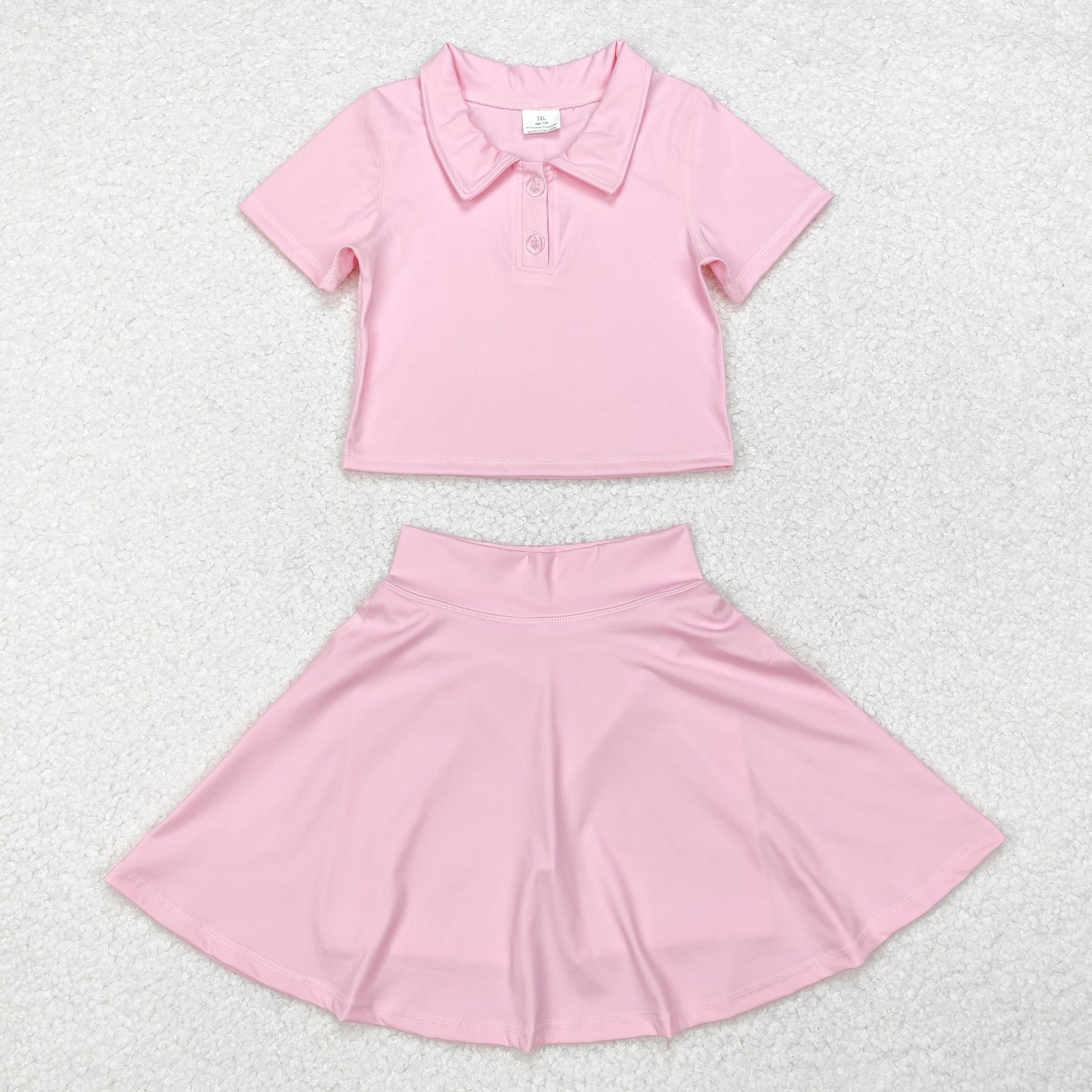 GSD1393 Baby Girls Pink Buttons Shirt Skirt Active Wear Clothes Set