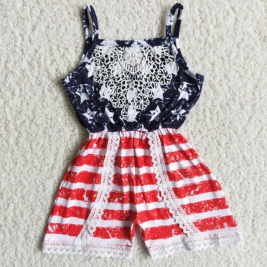 Sibling 4th Of July Baby Girls Summer Jumpsuits