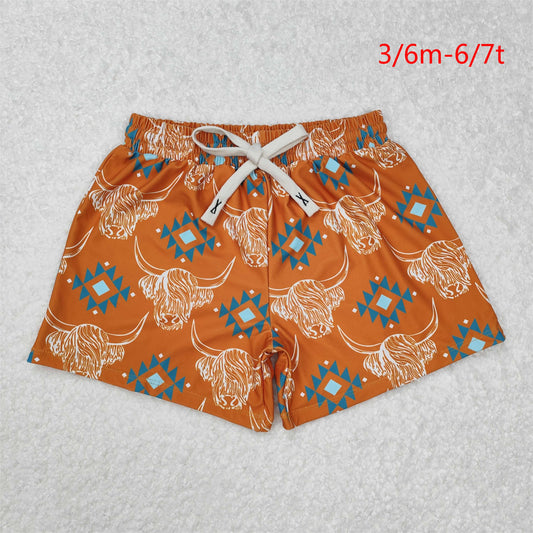S0463 Baby Boys Western Cow Aztec Trunks Bottoms Swimsuits