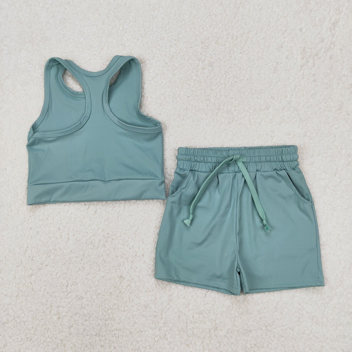 GSSO2133 Baby Girls Green Vest Top Sports Shorts Clothes Set