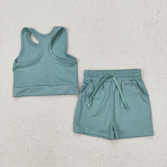 GSSO2133 Baby Girls Green Vest Top Sports Shorts Clothes Set