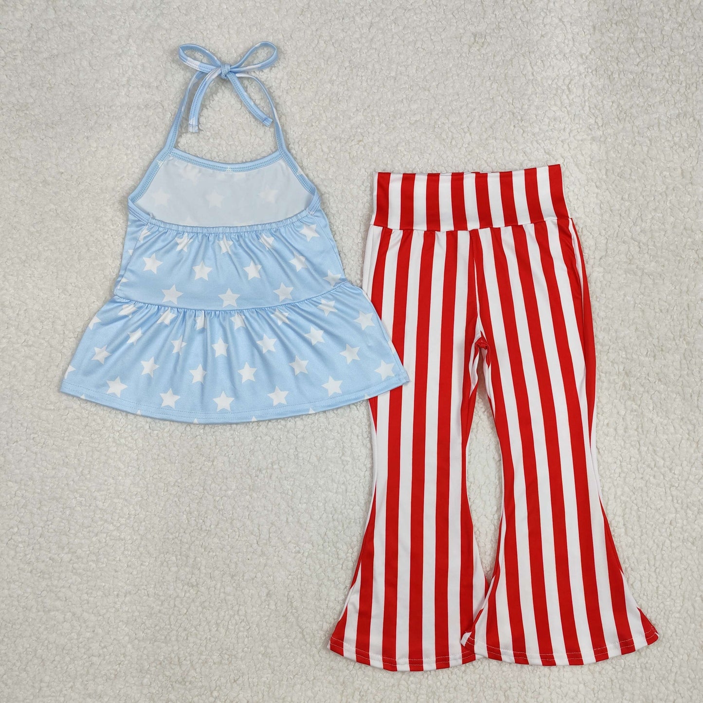 GSPO1974 Baby Girls 4th Of July Stars Halter Tunic Bell Pants Clothes Set
