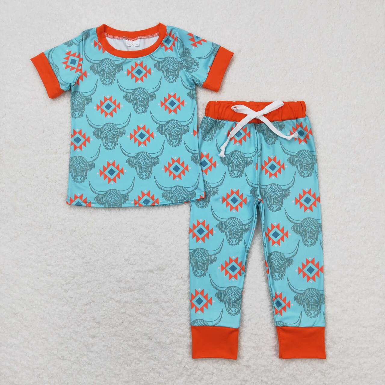 BSPO0328 Alpine bull head geometry blue-brown short-sleeved trousers pajamas set