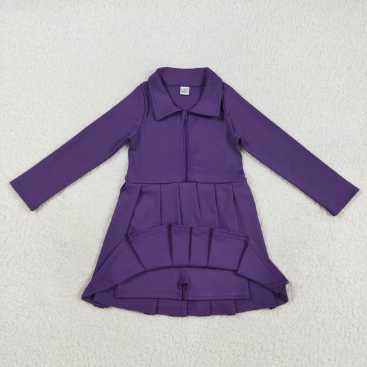 GLD1152 Baby Girls Purple Long Sleeves Zipper Knee Length Dress 8.4
