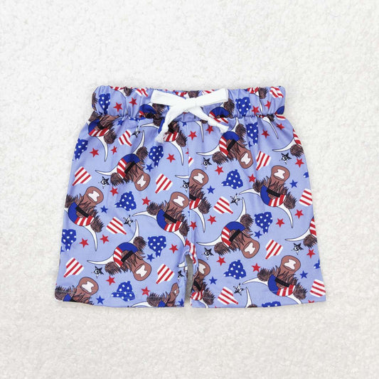 SS0204 Boys 4th of July alpine bull head star blue shorts
