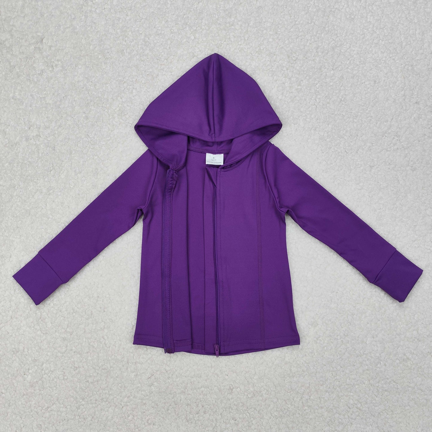 GT0807 Baby Girls Purple Zip Hooded Tops Yoga Athletic Cardigan