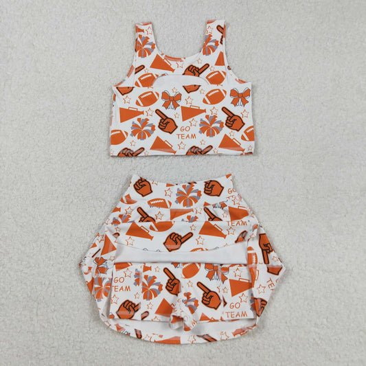 GSD2695 Baby Girls Team Orange Footballs T Vest Top Short Skirts Yoga Set C8.25