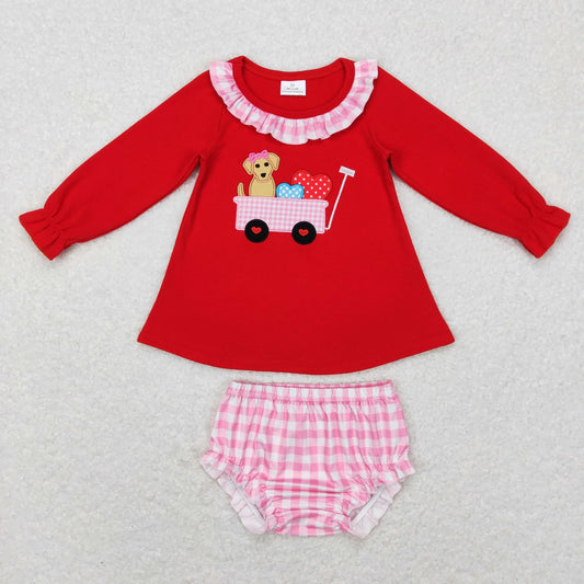 Sibling Baby Boys Girls Embroidery Dogs Trucks Hearts Pants Bummies Valentine Clothes Sets C11.6