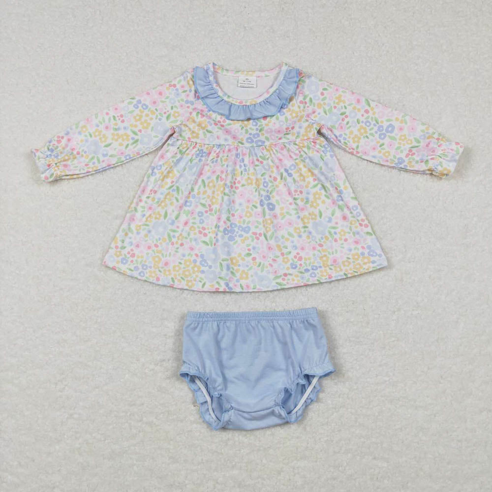 GBO0193 Colorful flower blue lace long-sleeved briefs suit