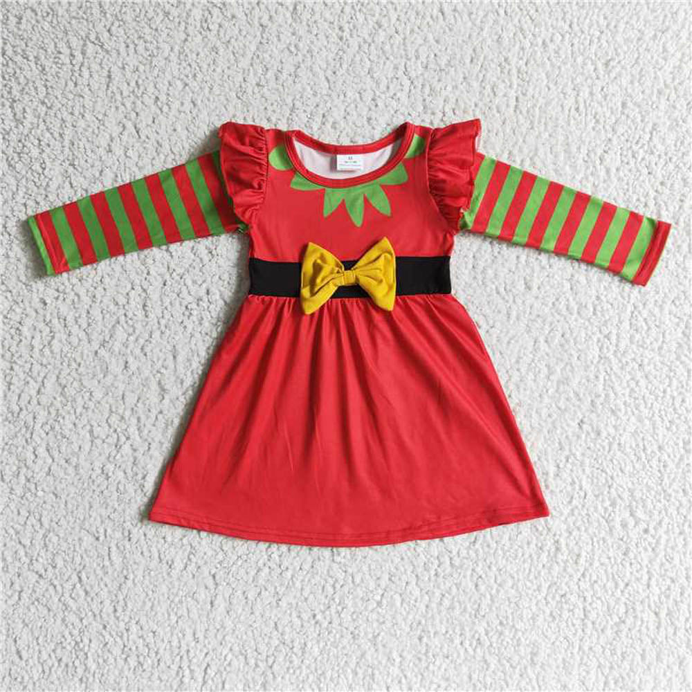 GLD0144 Girls Christmas Red striped bow long sleeve link