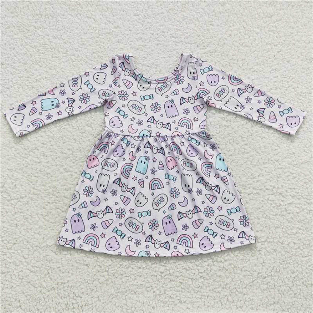 GLD0295 Rainbow Candy Flower Ghost Purple long-sleeved dress