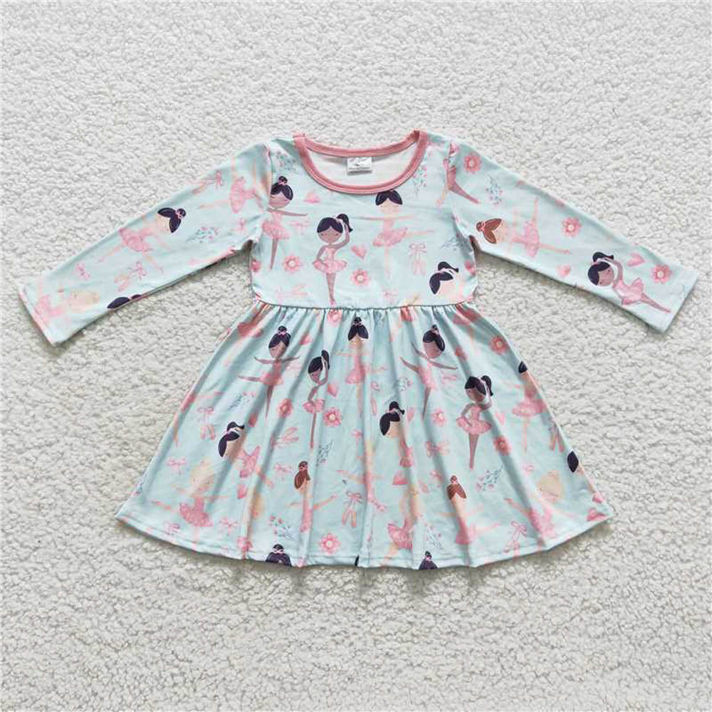 GLD0309 Dance ballet girl blue long-sleeved dress