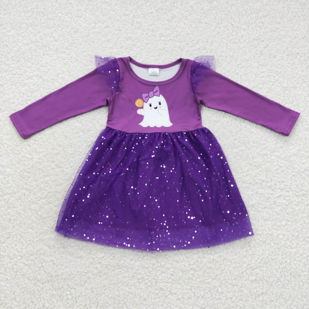 GLD0314 Candy Ghost Lace Purple tulle sequin long-sleeved dress