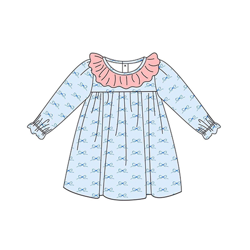 GLD0865 Baby Girls Blue Bows Knee Length Dresses Preorder