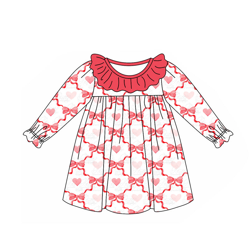 GLD0872 Baby Girls Valentines Hearts Bows Knee Length Dresses Preorder