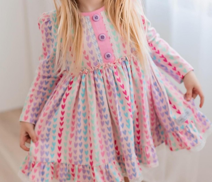 GLD0877 Baby Girls Valentines Hearts Ruffle Knee Length Dresses Preorder