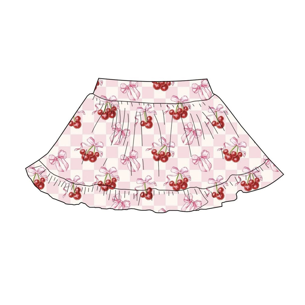 C12.5 GLK0220 Baby Girls Pink Checked Bows Cherry Yoga Ruffle Skirt Shorts Bottom Preorder