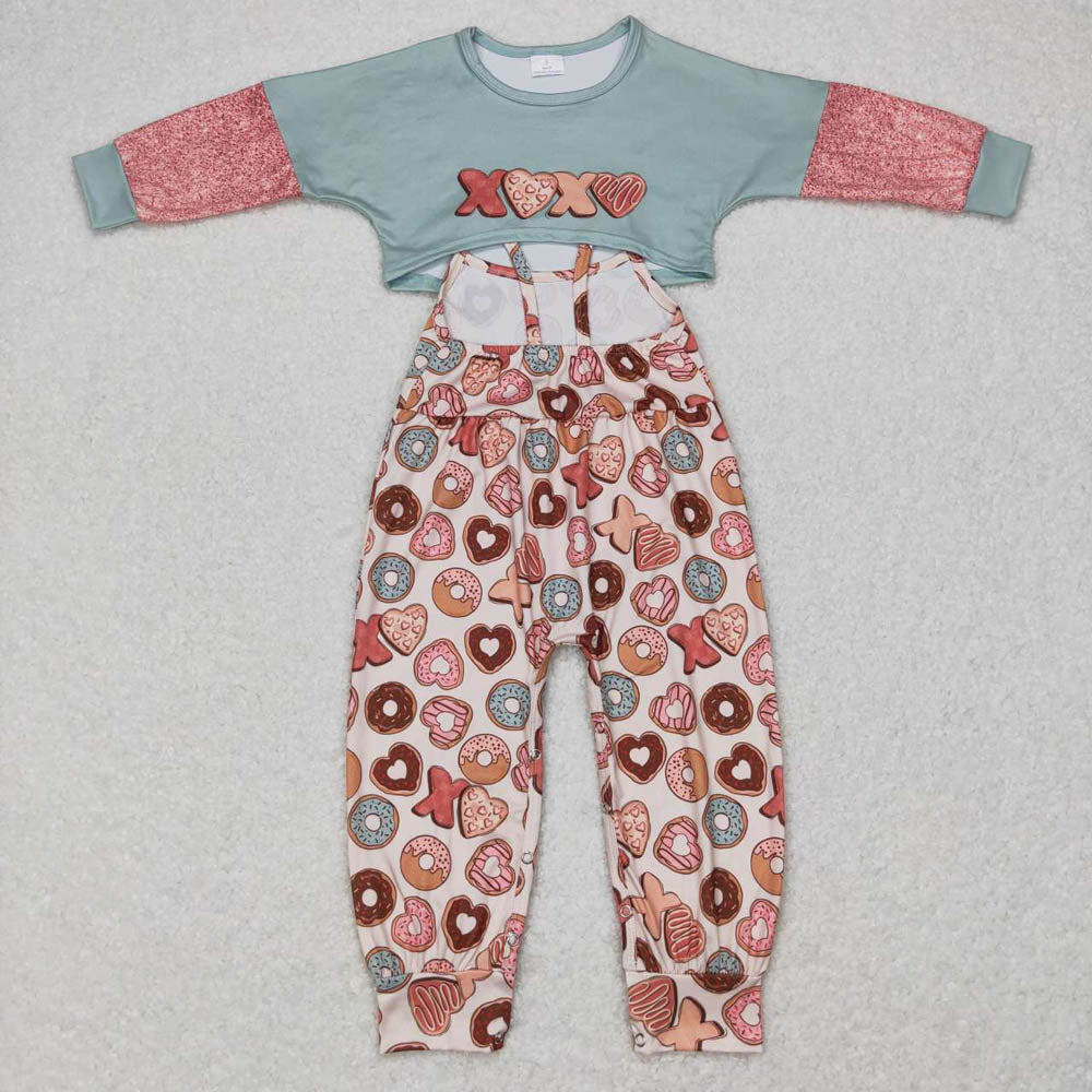GLP0899 Letter Donut Pink Long Sleeve Suspender Suit
