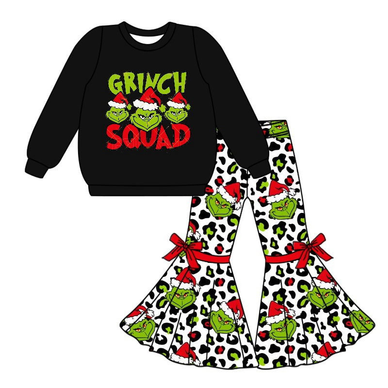 GLP1915 Baby Girls Christmas Frog Squad Tops Bell Pants Clothes Sets Preorder