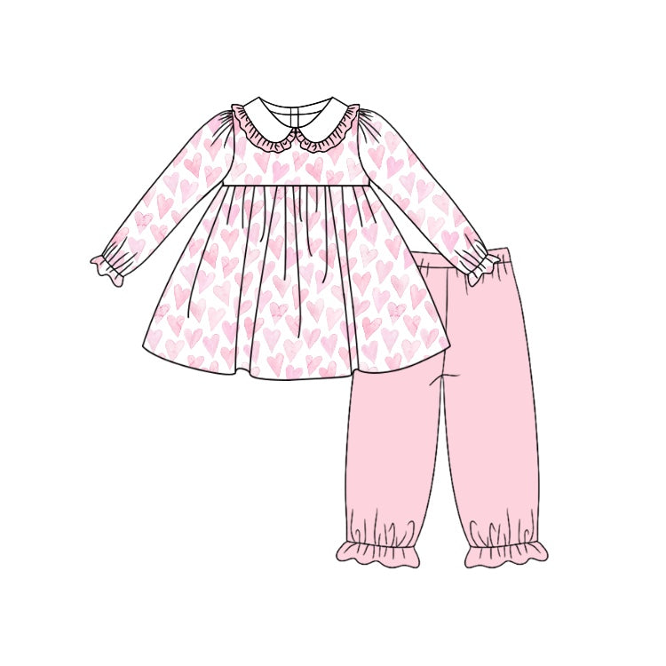 GLP1919 Baby Girls Valentines Pink Tunic Tops Ruffle Pants Clothes Sets Preorder
