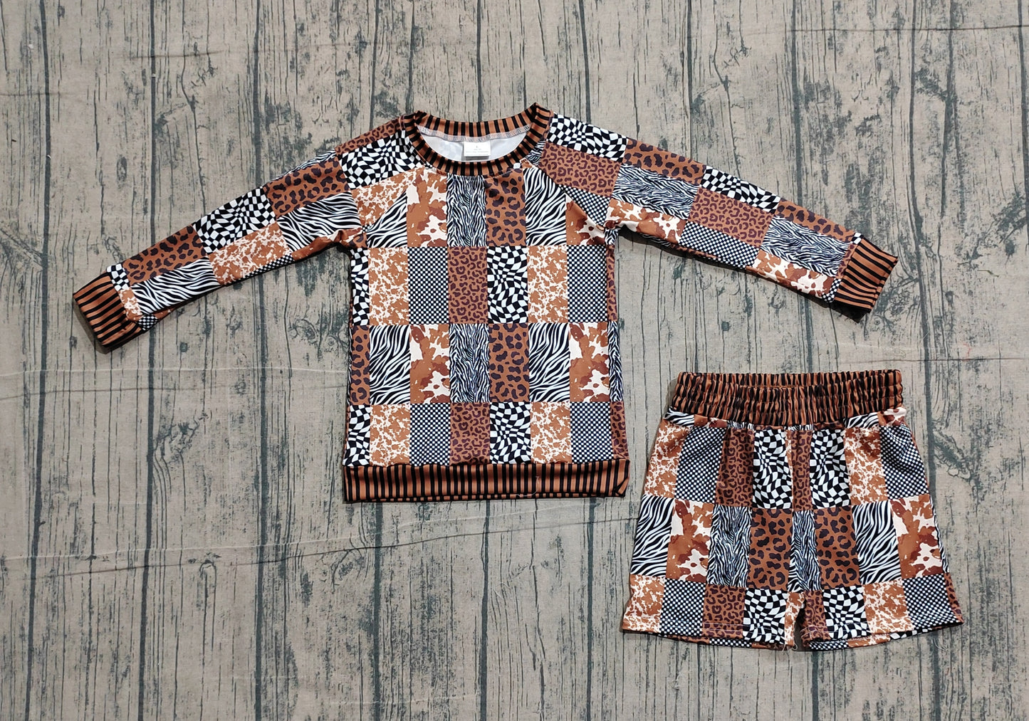 Sample GLS0079 Cute Baby Girls leopard Cow Print Checked Top Shorts Western Clothes Sets