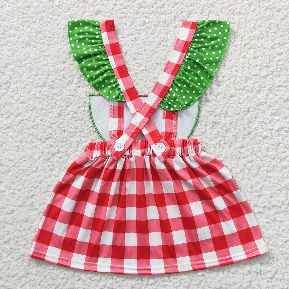 GSD0234 Girl's watermelon red Plaid suspenders dress