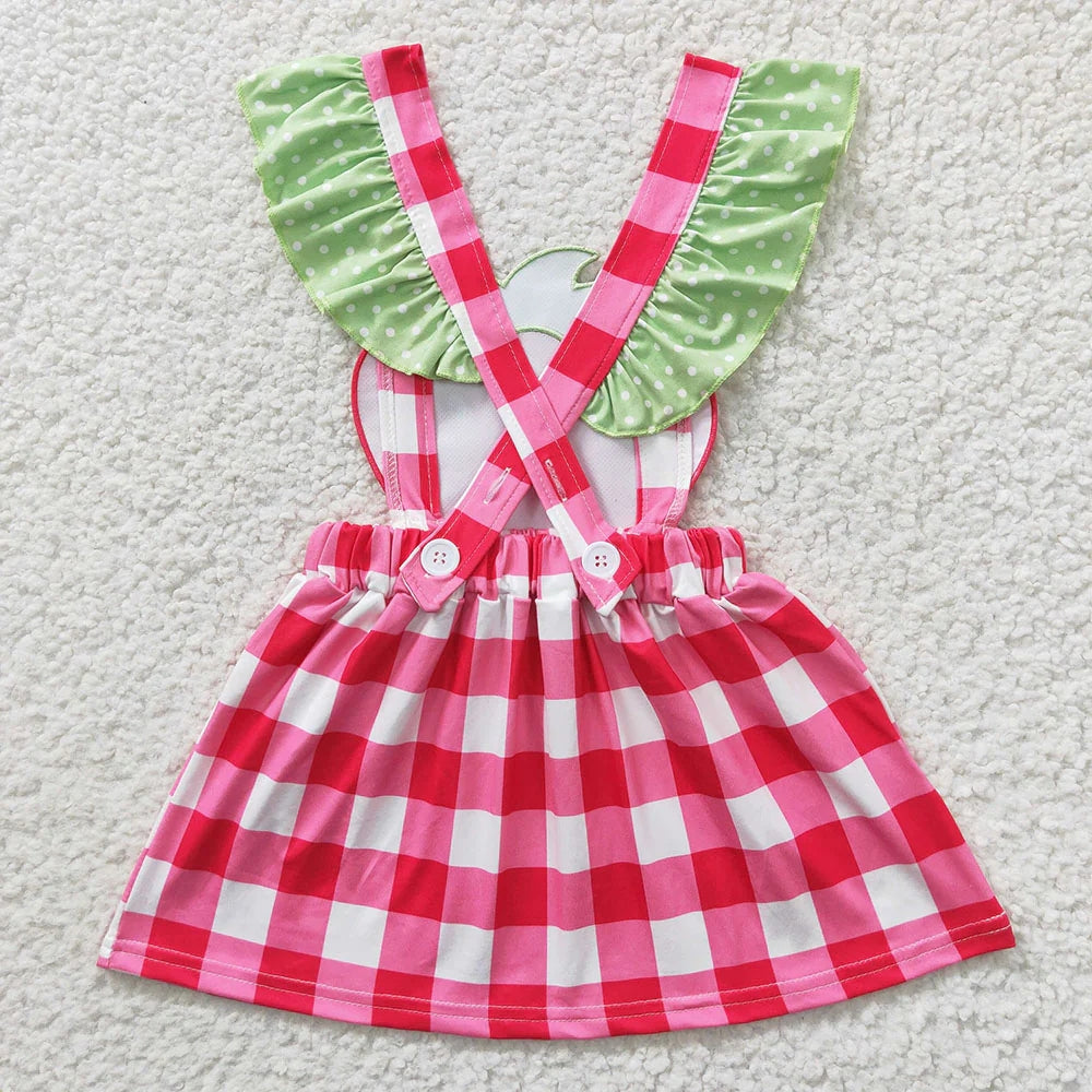 GSD0241 Girl's Strawberry red checked tank top dress