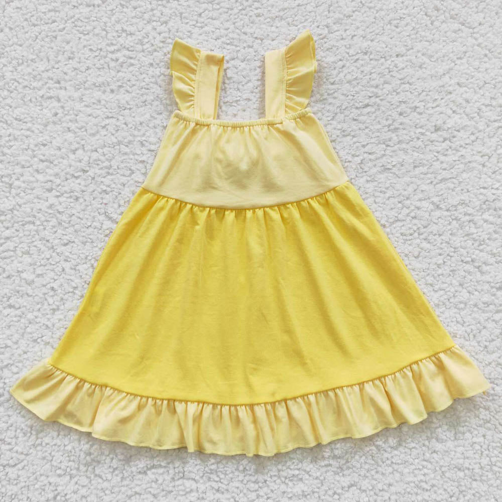 GSD0342 Baby Girls Yellow Bow Summer Knee Length Dress