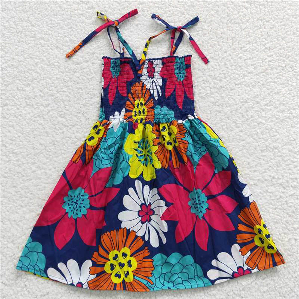 GSD0375 Colorful Flower navy Blue elastic band dress