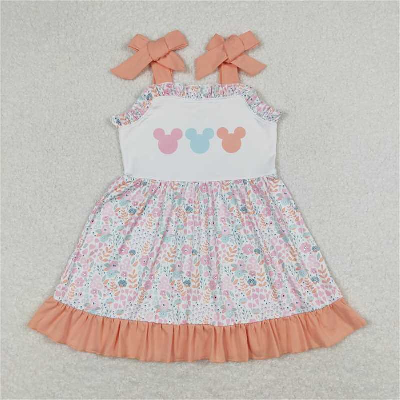 RTS GSD0894 Baby Girls Colorful Floral Knee-Length Dress Cute Toddler Girls Clothing Floral Print Knee-Length Dress