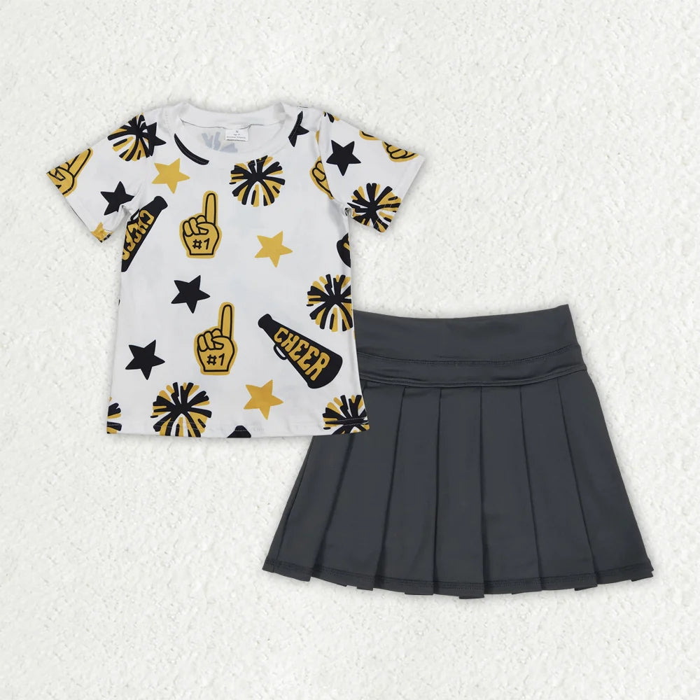 GT0939+GLK0087 Baby Girls Yellow Cheer Top Black Yoga Skort Team Set 7.23