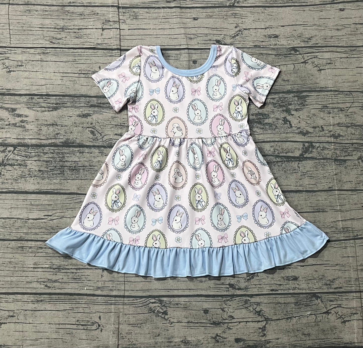 Sample GSD2863 Cute Baby Girls Colorful Bows Rabbits Easter Ruffle Knee Length Dresses