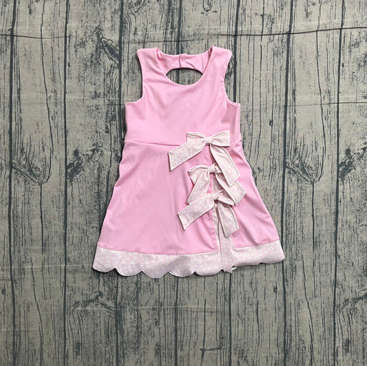 Sample GSD3315 Cute Yoga fabric Baby Girls Pink Sleeveless Bows Yoga Ruffle Shorts Knee Length Dresses