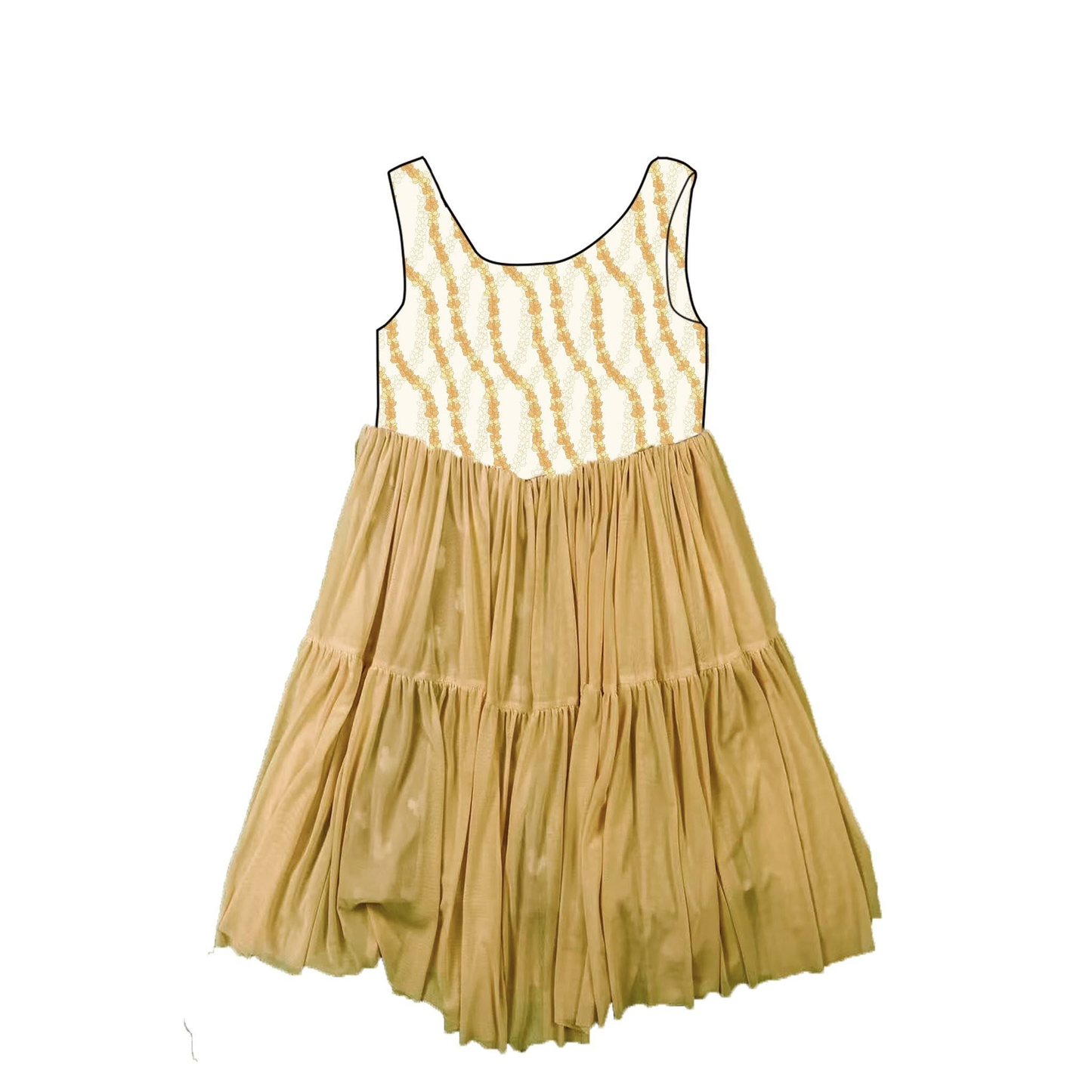 C12.5 GSD3369 Baby Girls Sleeveless Orange Flowers Stripe Ruffle Knee Length Dresses Preorder