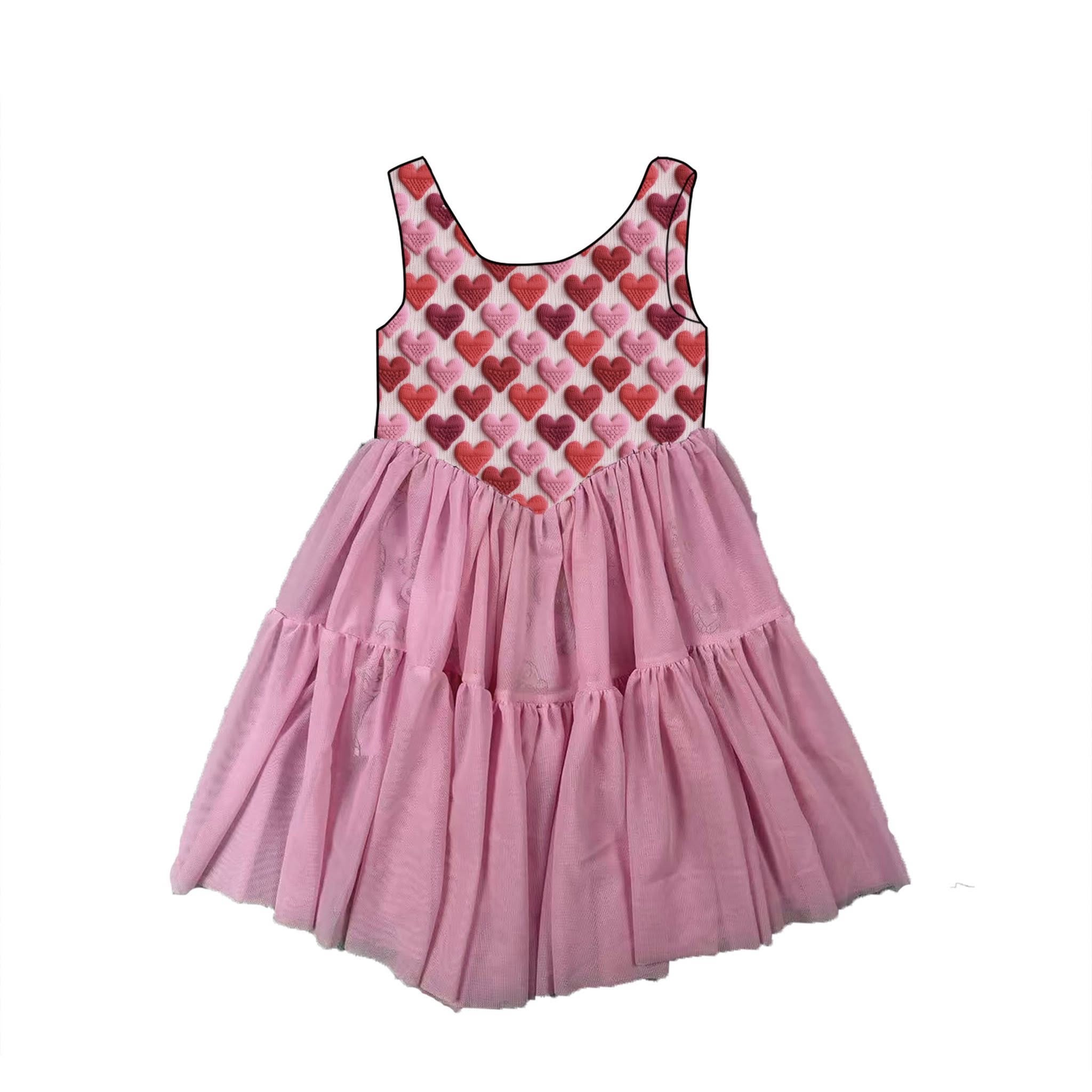 C12.5 GSD3370 Baby Girls Sleeveless Hearts Plaid Valentines Ruffle Knee Length Dresses Preorder