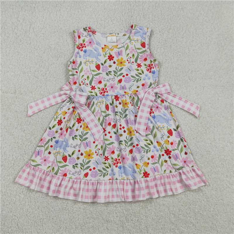 RTS GSD3405 Baby Girls Easter Ruffle Knee-Length Dresses Colorful Rabbit Flowers Bows Design Cute Infant Girl's Clothing