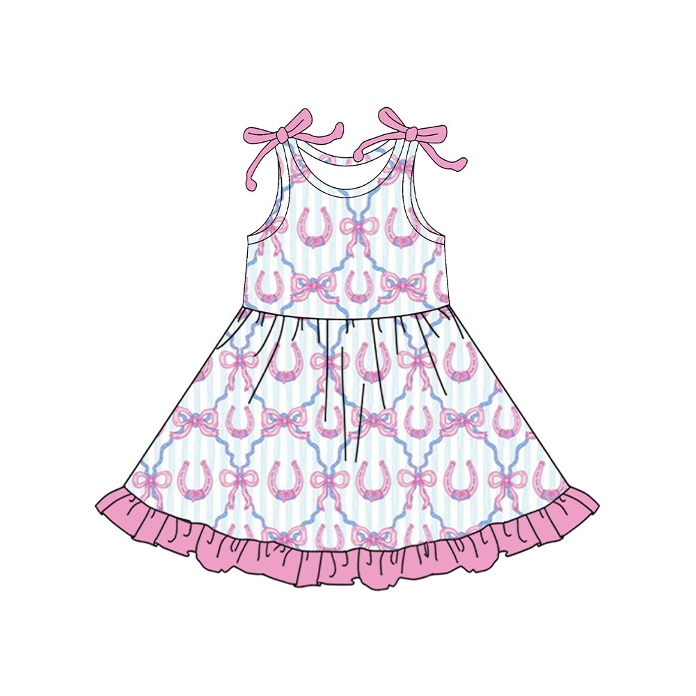 C12.12 GSD3414 Baby Girls Bows Sleeveless Shoes Checked Ruffle Knee Length Dresses Preorder