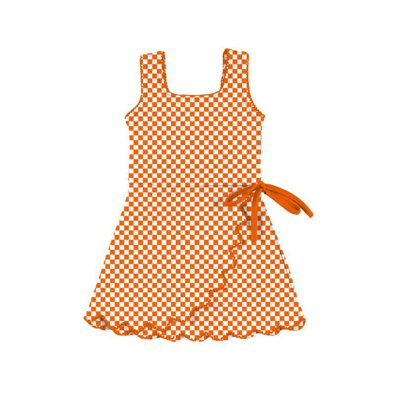 C12.16 GSD3428 Baby Girls Orange Checked Yoga Active Ruffle Shorts Knee Length Dresses Preorder