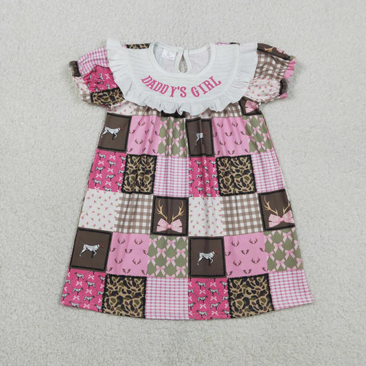 RTS Sibling Smocked Daddy's Girl Bows Deer Checked Hunting Knee Length Dress Ruffle Rompers