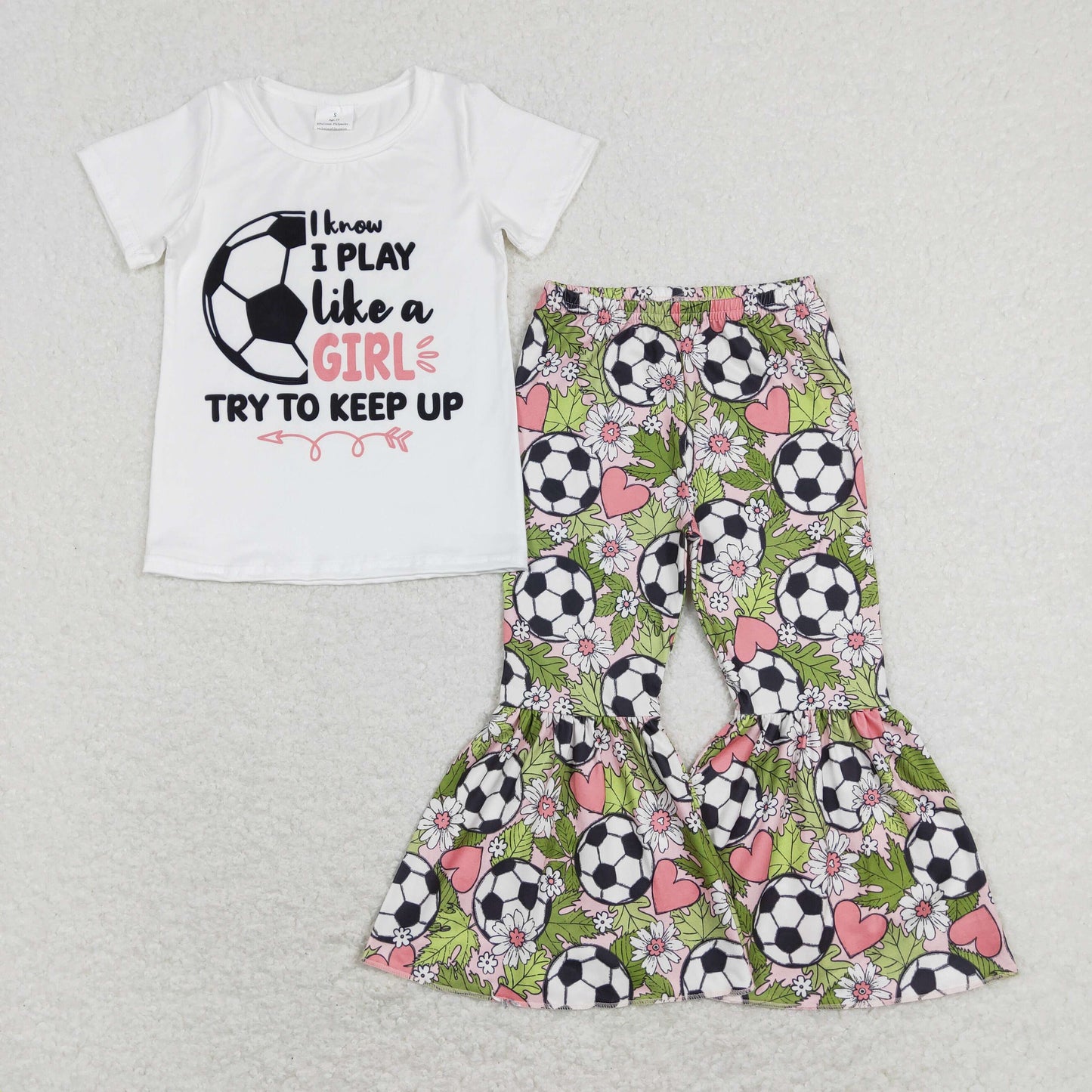 GSPO1263 Letter Football White Short Sleeve Flower Love Set