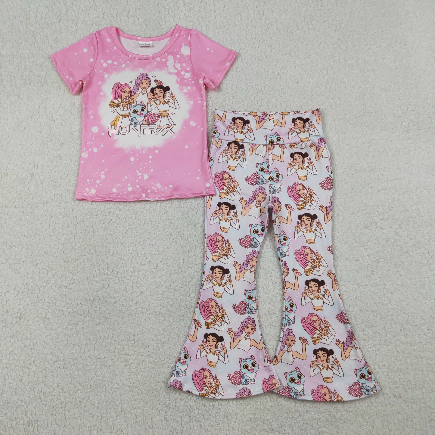 RTS GSPO2247 Baby Girls Clothes Baby Girls Cartoon Demon Hunters Top Bell Bottom Pants Clothes Sets