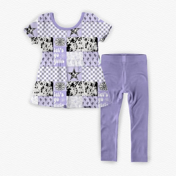 C12.12 GSPO2259 Baby Girls Let's Go Girls Turquoises Cactus Tunic Legging Pants Western Clothes Set Preorder
