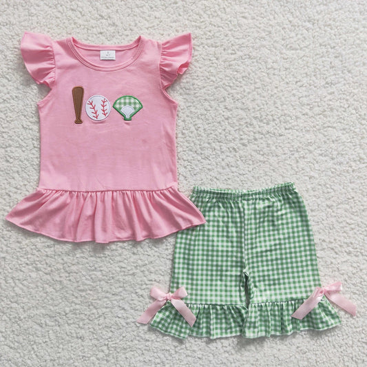 Sibling Baby Girls Embroidery Baseballs Summer Shorts Sets Clothes Sets 6.5